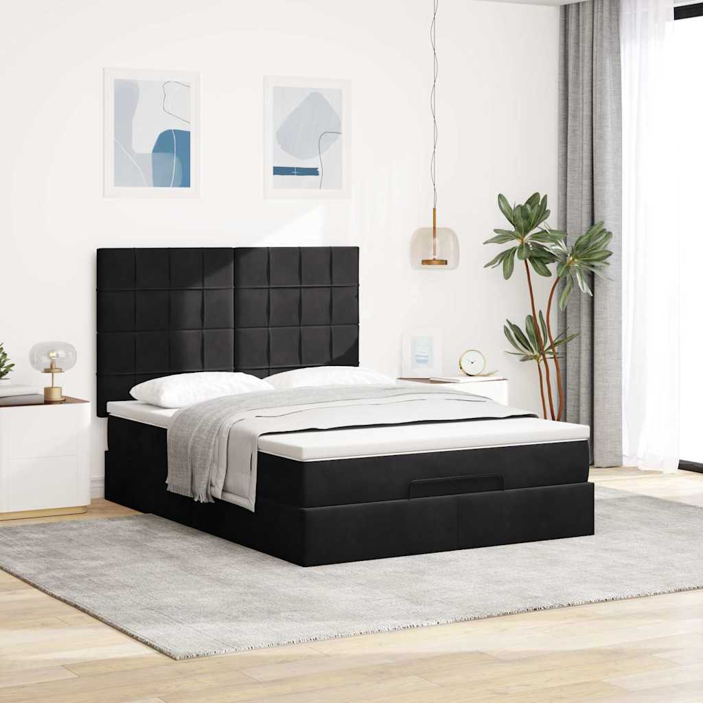 Ottoman Bed with Mattresses Black 140x200cm Velvet