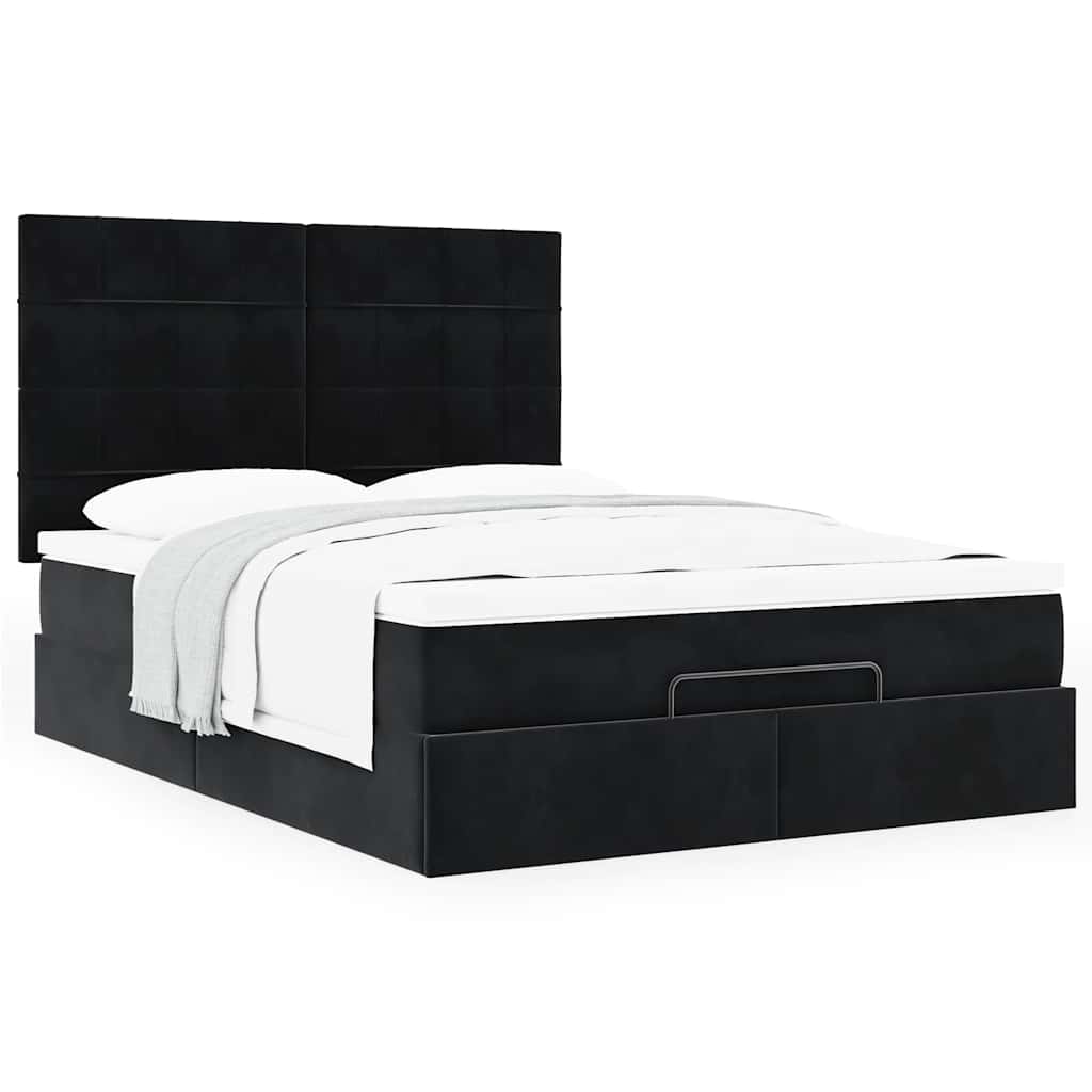 Ottoman Bed with Mattresses Black 140x200cm Velvet