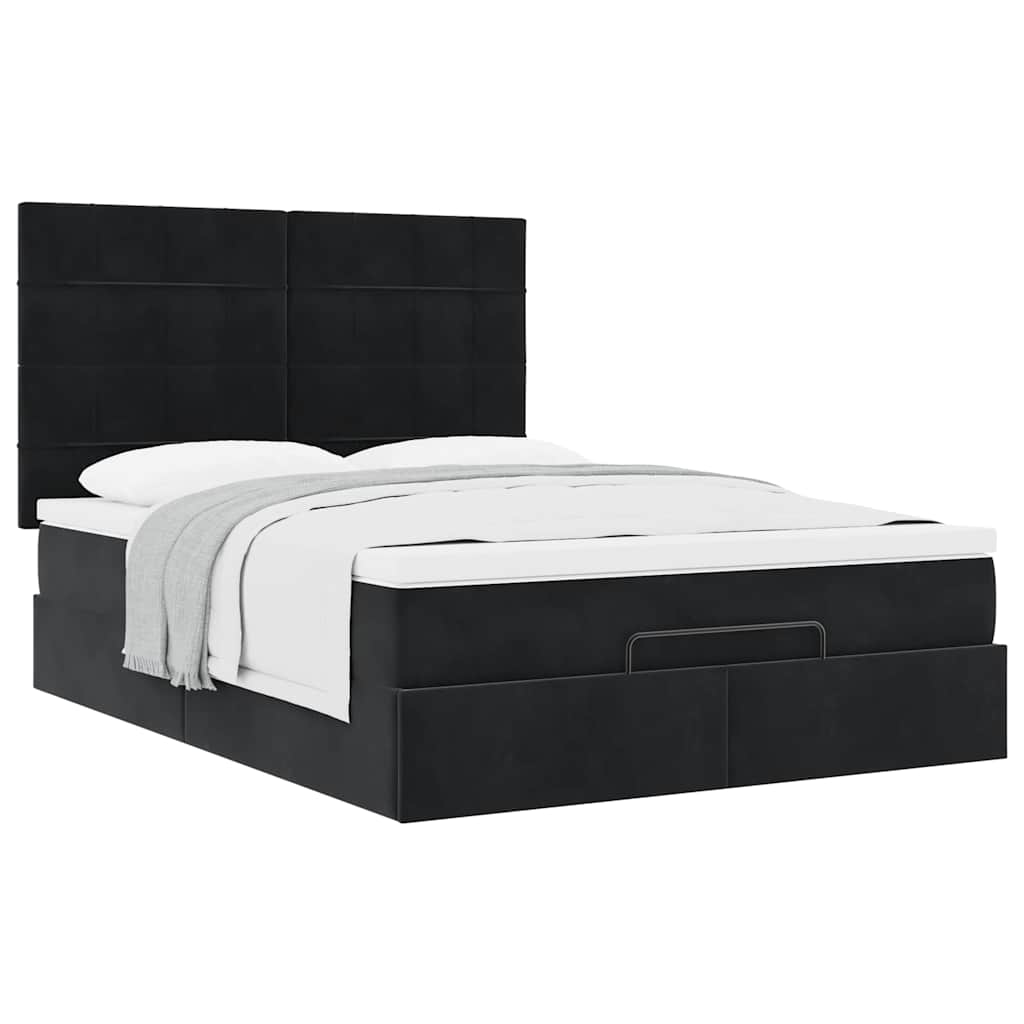 Ottoman Bed with Mattresses Black 140x200cm Velvet