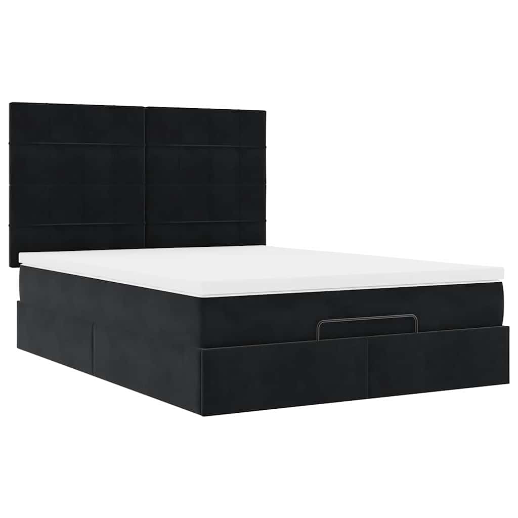 Ottoman Bed with Mattresses Black 140x200cm Velvet