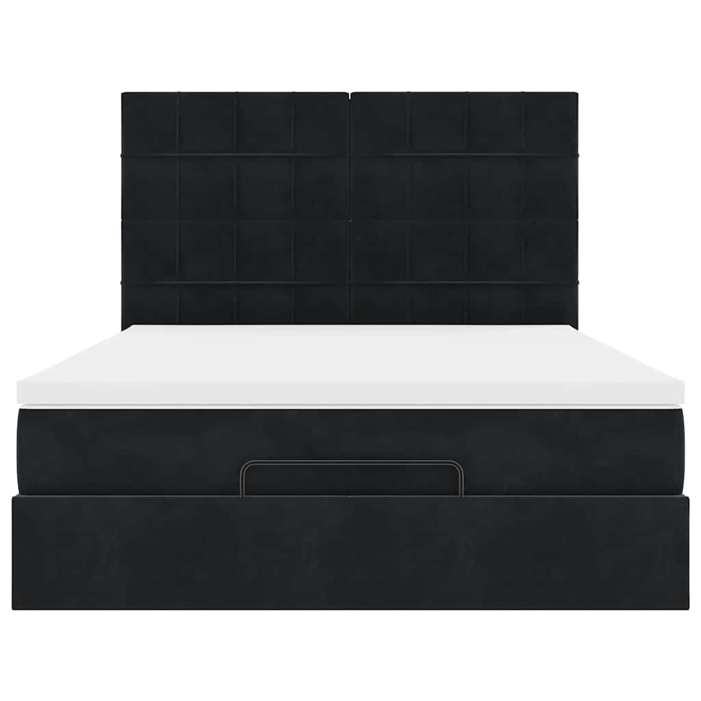 Ottoman Bed with Mattresses Black 140x200cm Velvet