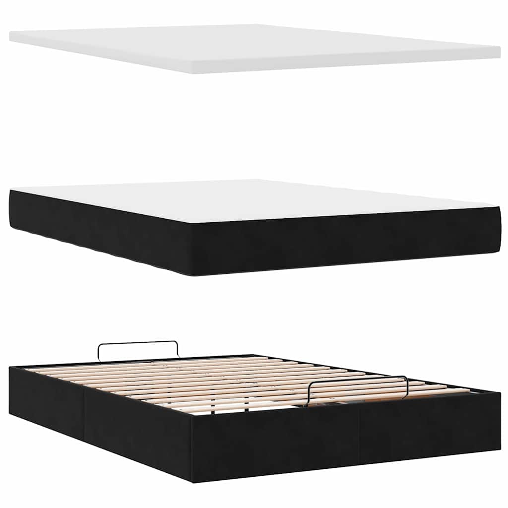 Ottoman Bed with Mattresses Black 140x200cm Velvet