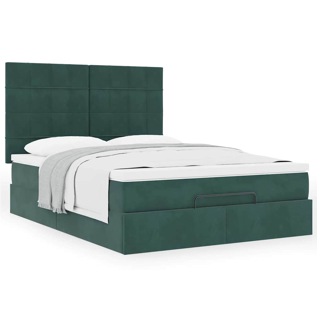 Ottoman Bed with Mattresses Dark Green 140x200cm Velvet