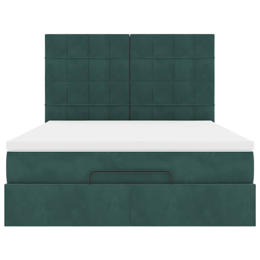 Ottoman Bed with Mattresses Dark Green 140x200cm Velvet