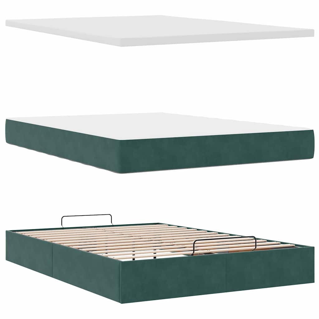 Ottoman Bed with Mattresses Dark Green 140x200cm Velvet