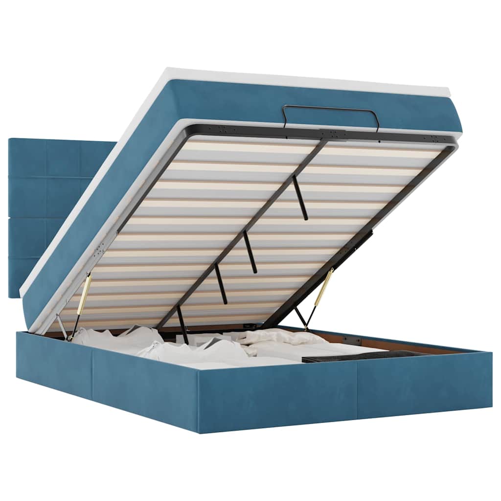 Ottoman Bed with Mattresses Dark Blue 140x200cm Velvet