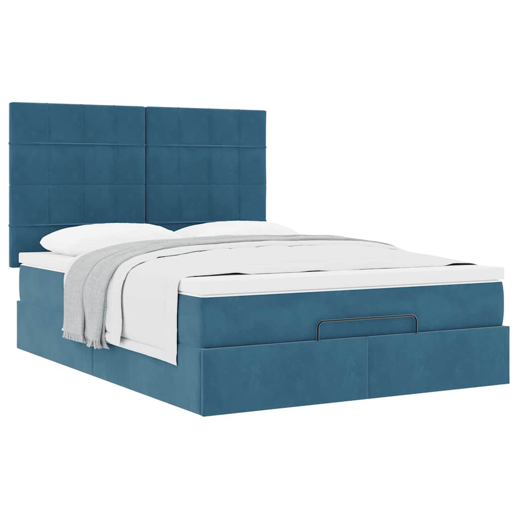 Ottoman Bed with Mattresses Dark Blue 140x200cm Velvet