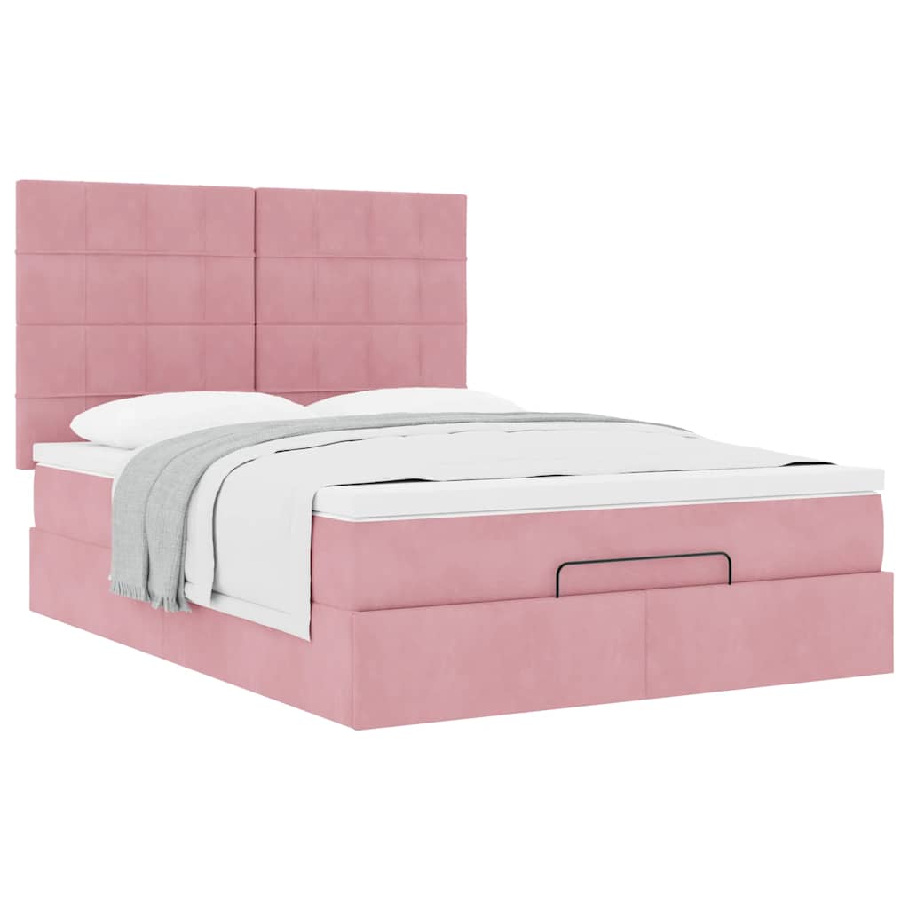 Ottoman Bed with Mattresses Pink 140x200cm Velvet