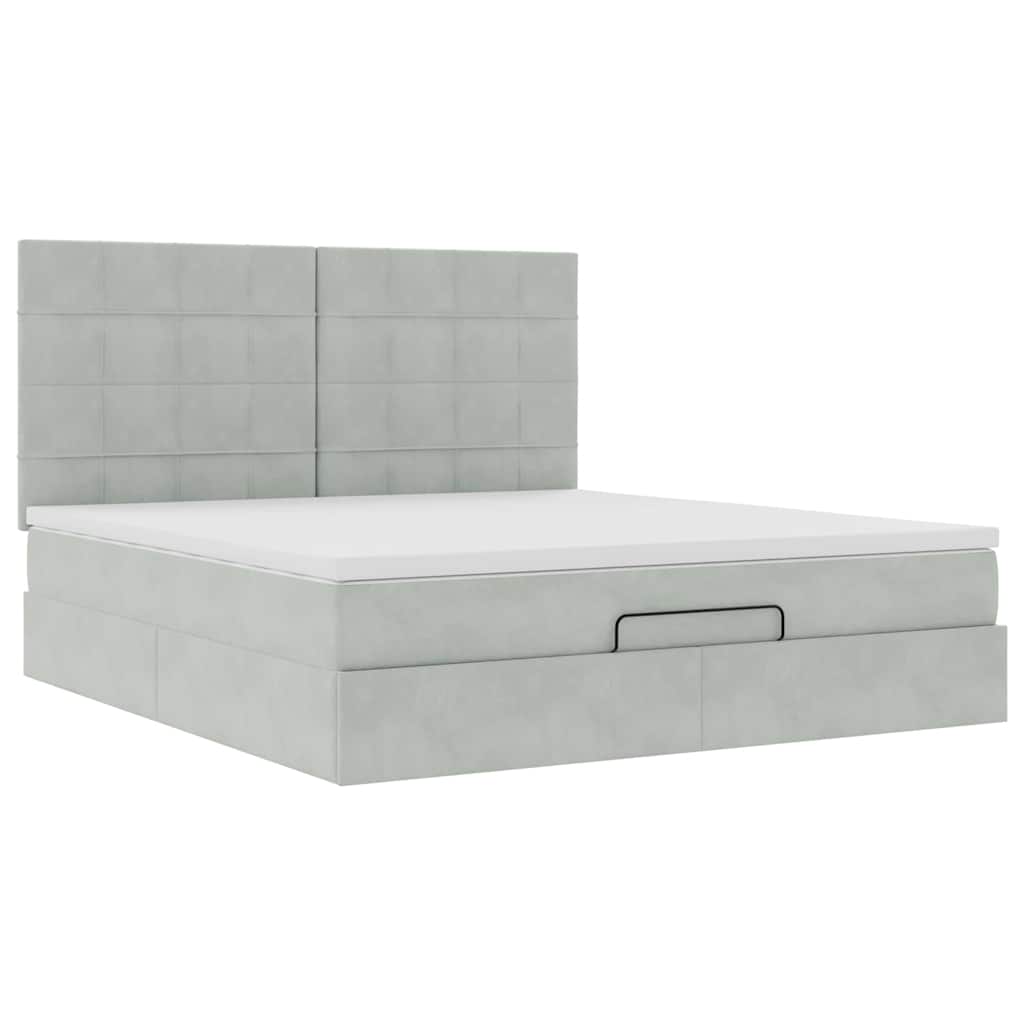 Ottoman Bed with Mattresses Light Grey 160x200cm Velvet