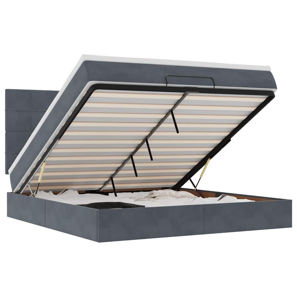 Ottoman Bed with Mattresses Dark Grey 160x200cm Velvet