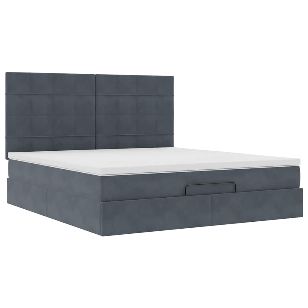 Ottoman Bed with Mattresses Dark Grey 160x200cm Velvet