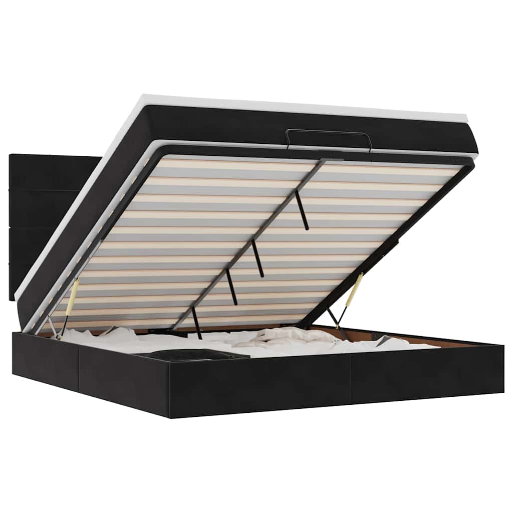 Ottoman Bed with Mattresses Black 160x200cm Velvet