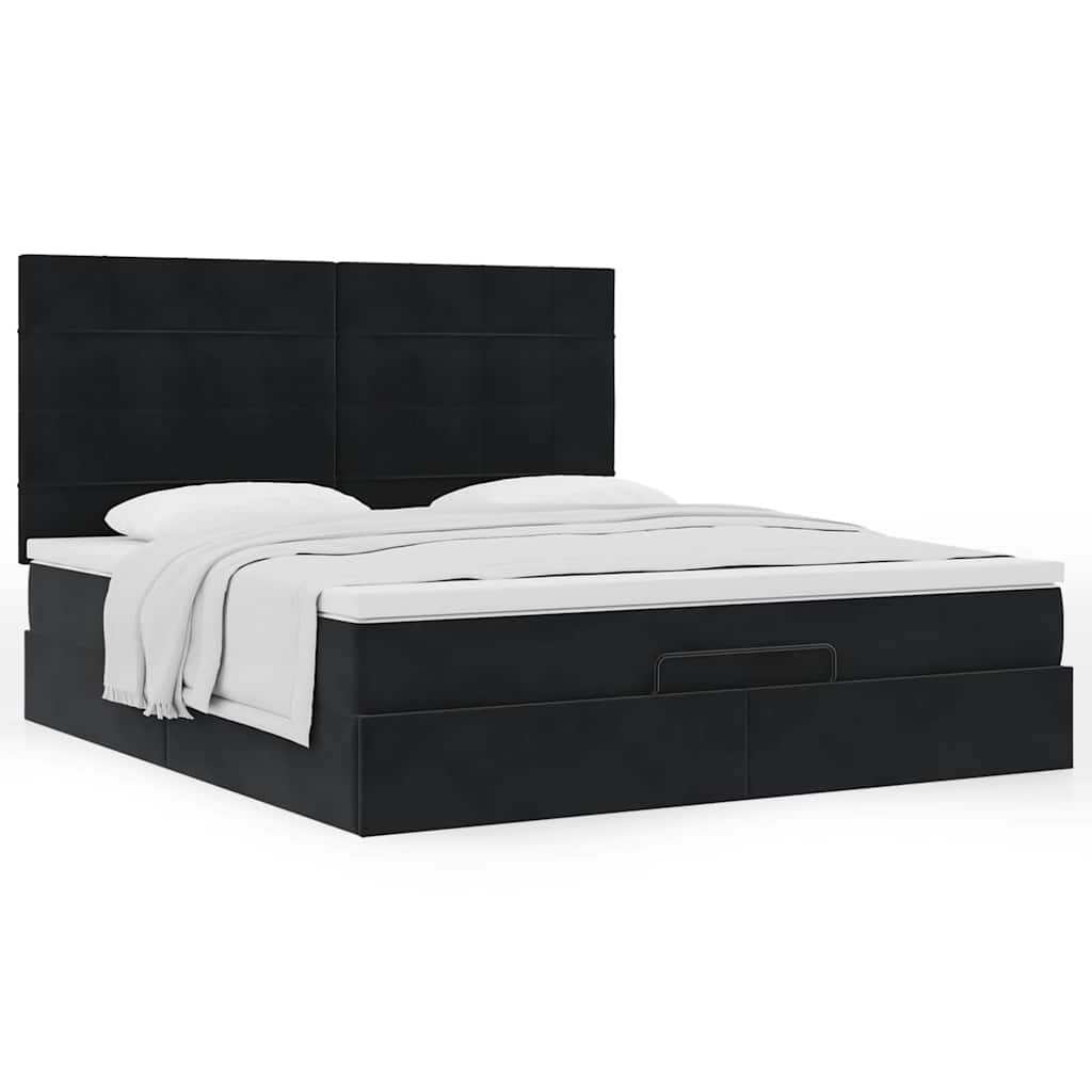 Ottoman Bed with Mattresses Black 160x200cm Velvet