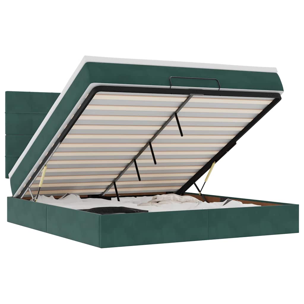 Ottoman Bed with Mattresses Dark Green 160x200cm Velvet