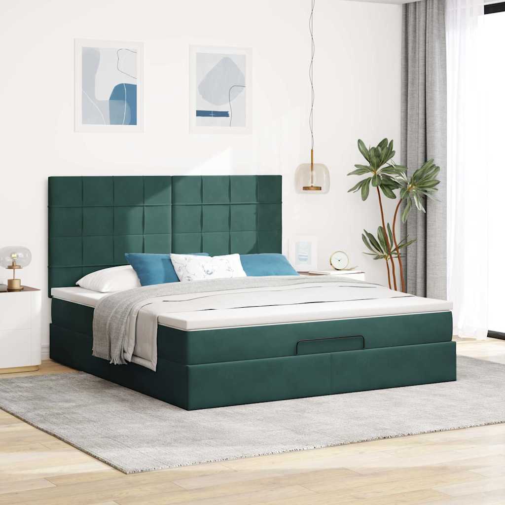 Ottoman Bed with Mattresses Dark Green 160x200cm Velvet