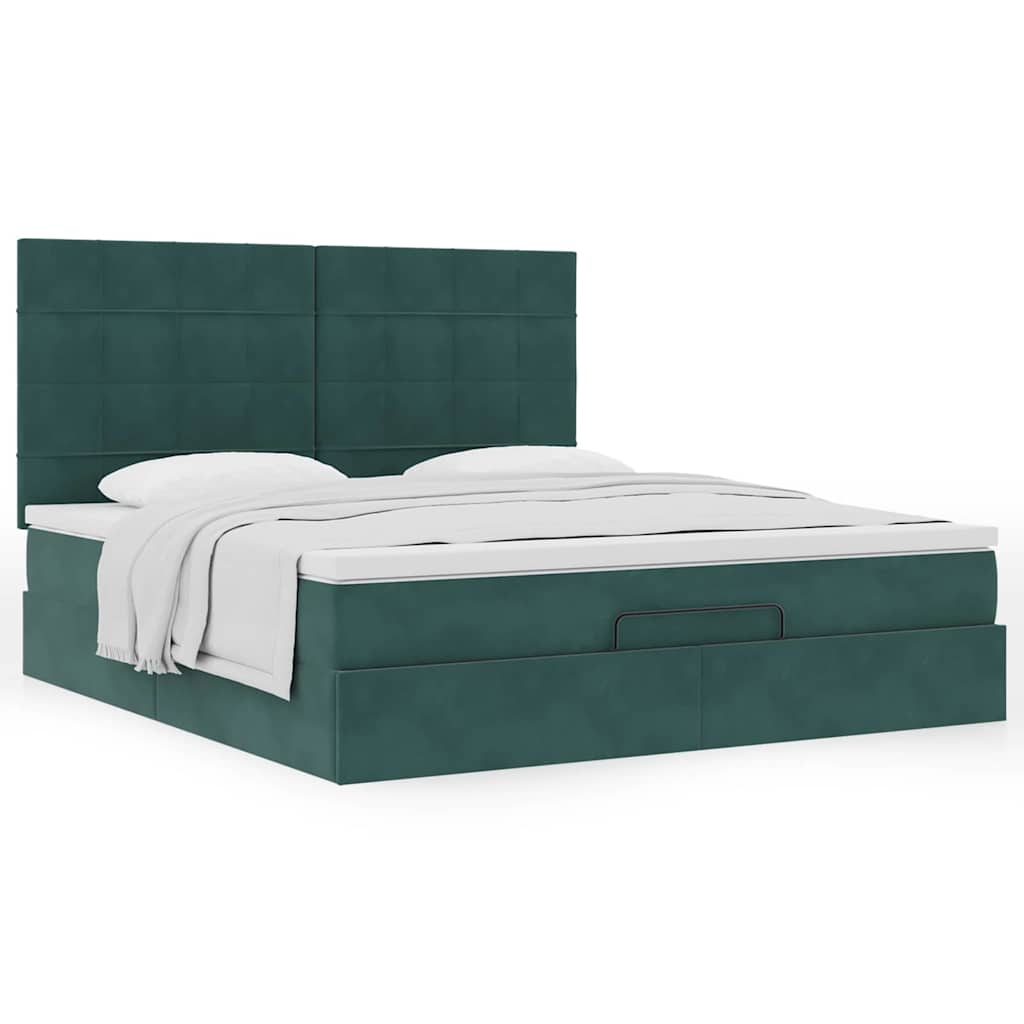 Ottoman Bed with Mattresses Dark Green 160x200cm Velvet