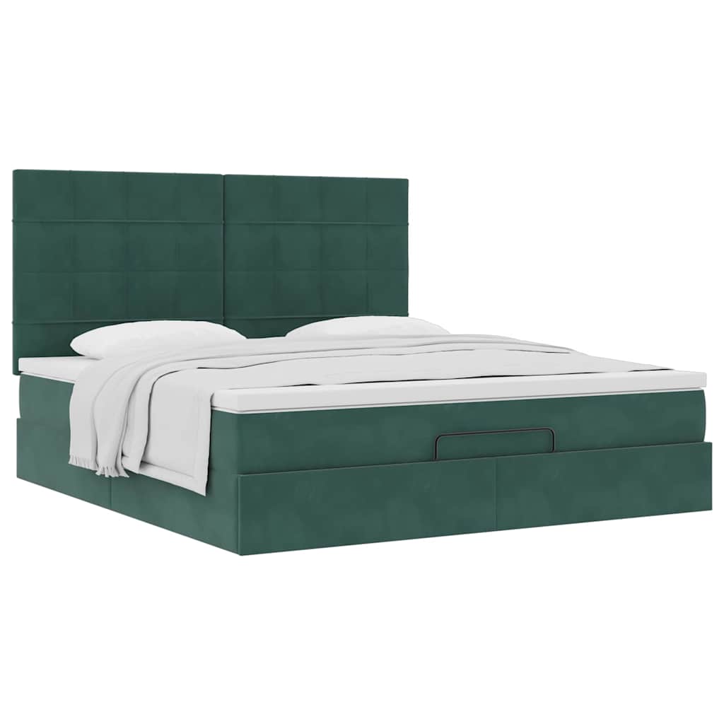 Ottoman Bed with Mattresses Dark Green 160x200cm Velvet