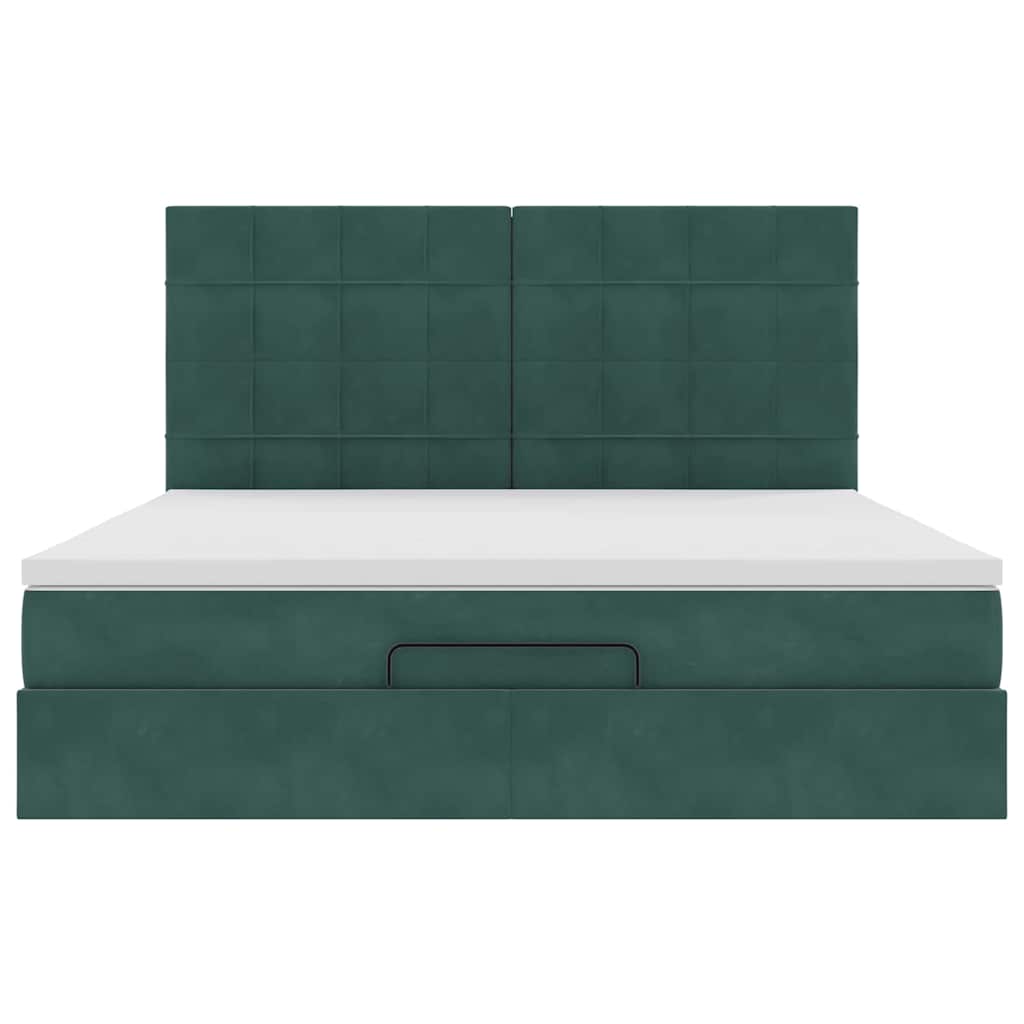 Ottoman Bed with Mattresses Dark Green 160x200cm Velvet