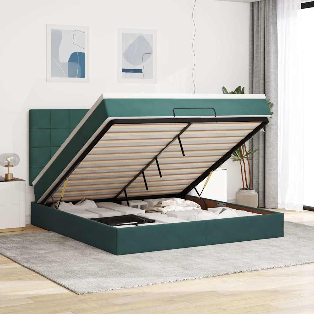 Ottoman Bed with Mattresses Dark Green 160x200cm Velvet