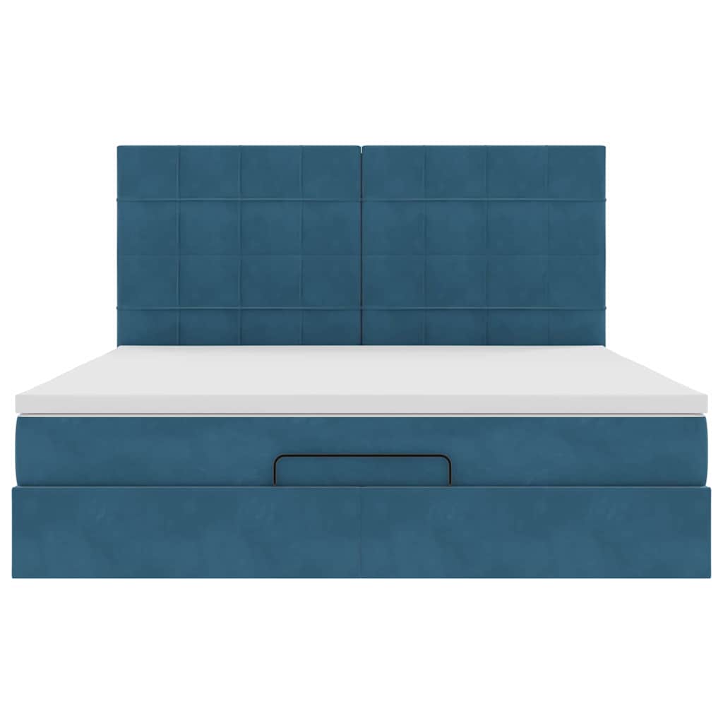 Ottoman Bed with Mattresses Dark Blue 160x200cm Velvet