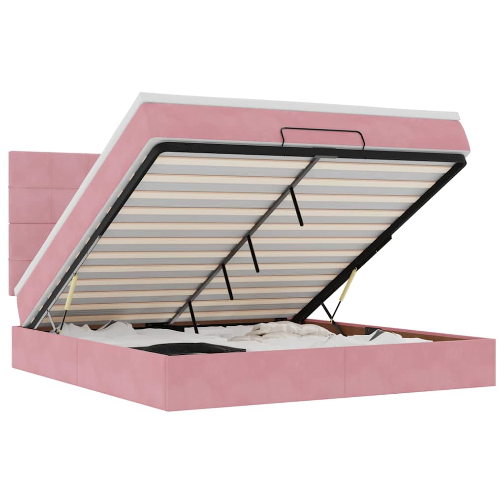 Ottoman Bed with Mattresses Pink 160x200cm Velvet