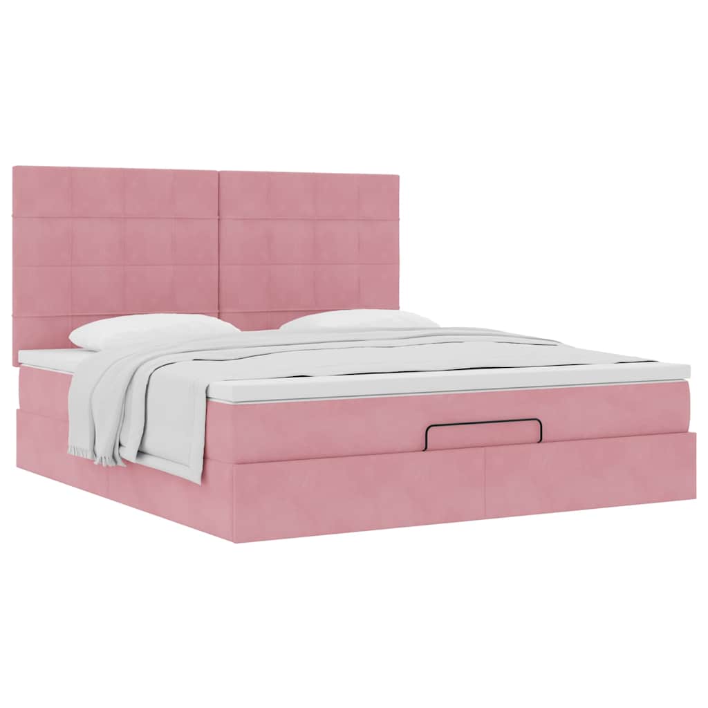 Ottoman Bed with Mattresses Pink 160x200cm Velvet
