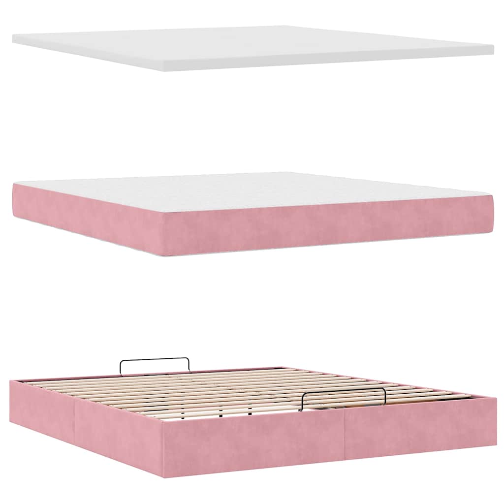 Ottoman Bed with Mattresses Pink 160x200cm Velvet