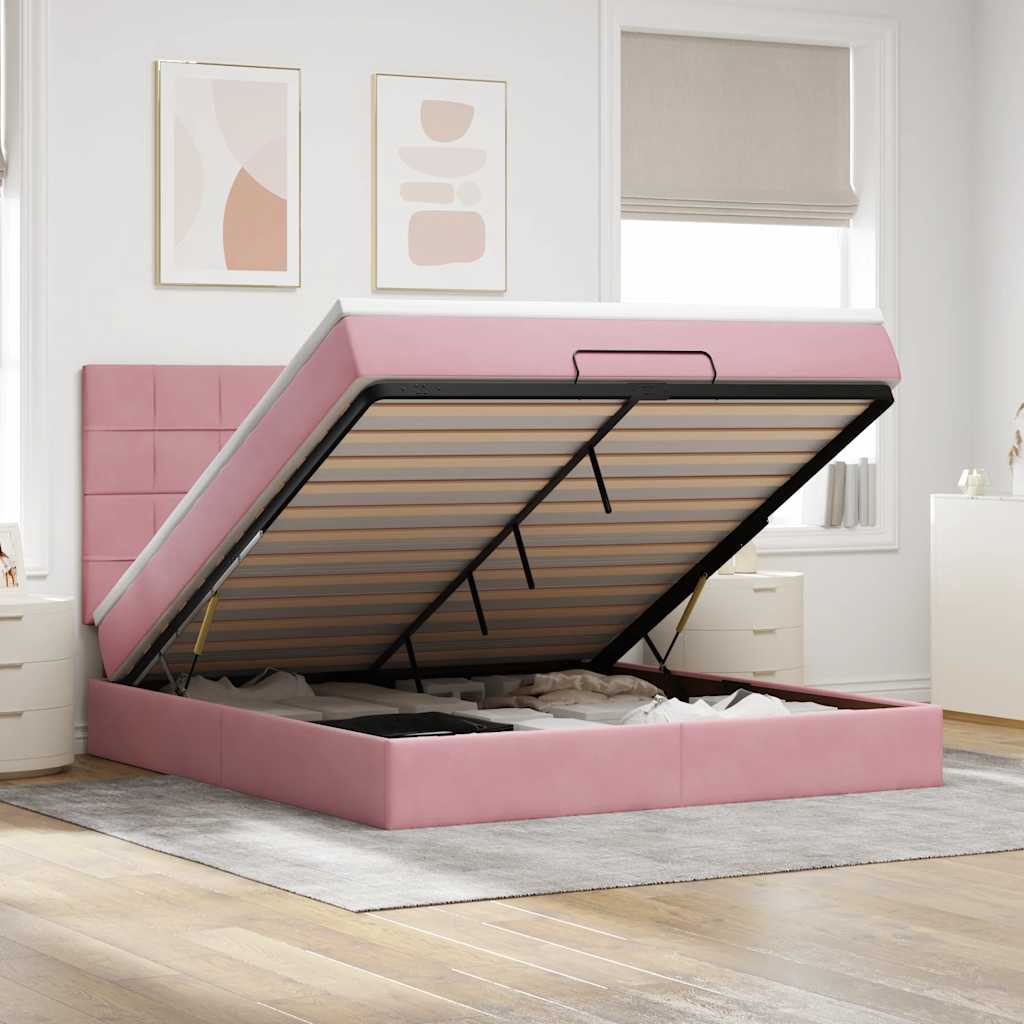 Ottoman Bed with Mattresses Pink 160x200cm Velvet