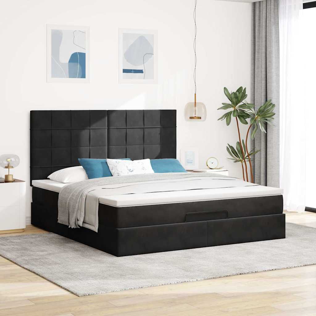 Ottoman Bed with Mattresses Black 180x200cm Velvet