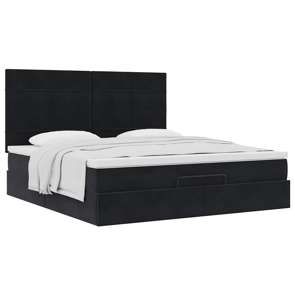 Ottoman Bed with Mattresses Black 180x200cm Velvet
