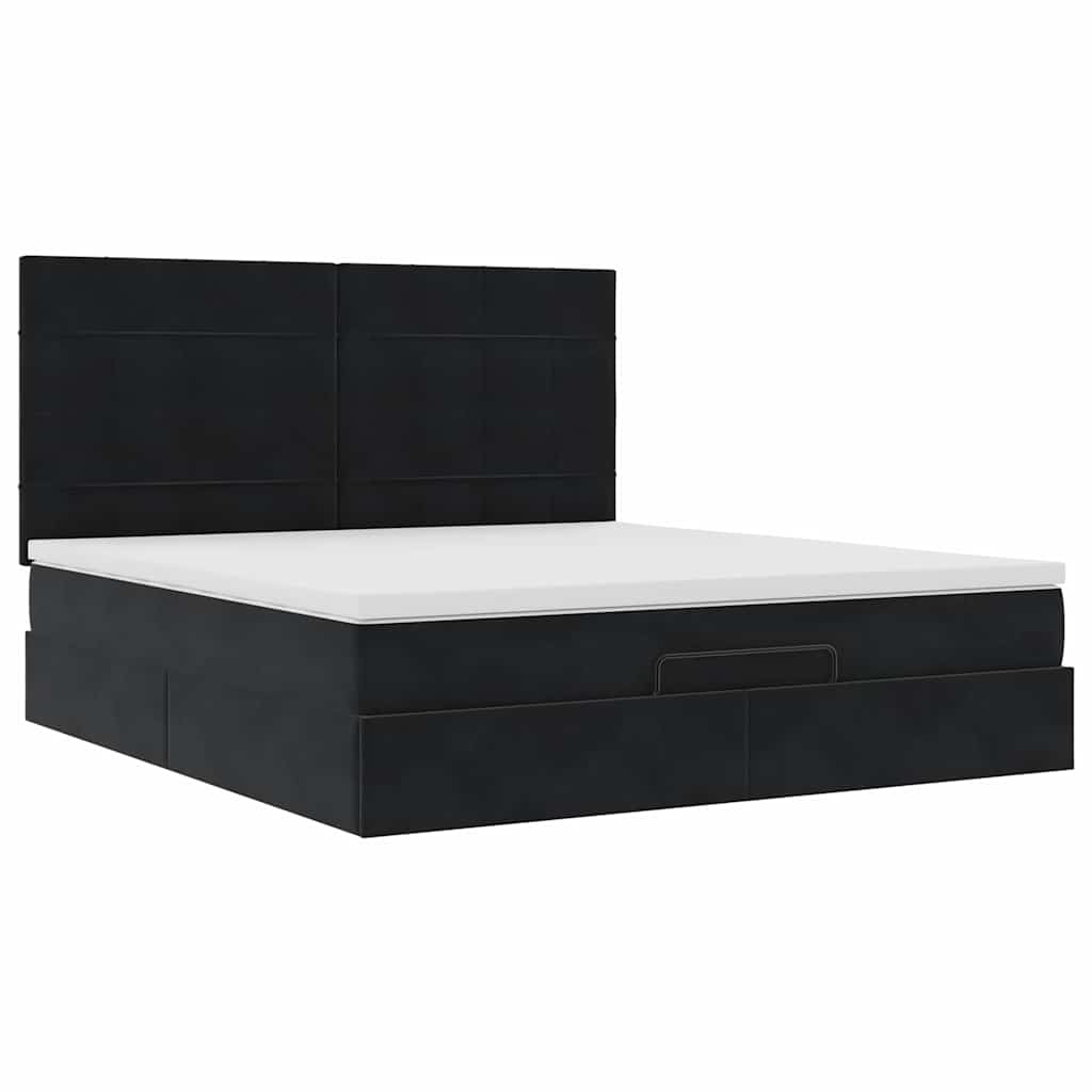 Ottoman Bed with Mattresses Black 180x200cm Velvet
