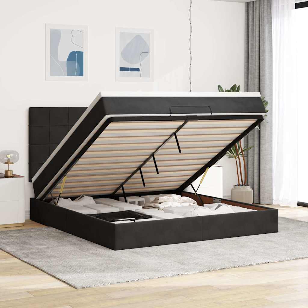 Ottoman Bed with Mattresses Black 180x200cm Velvet
