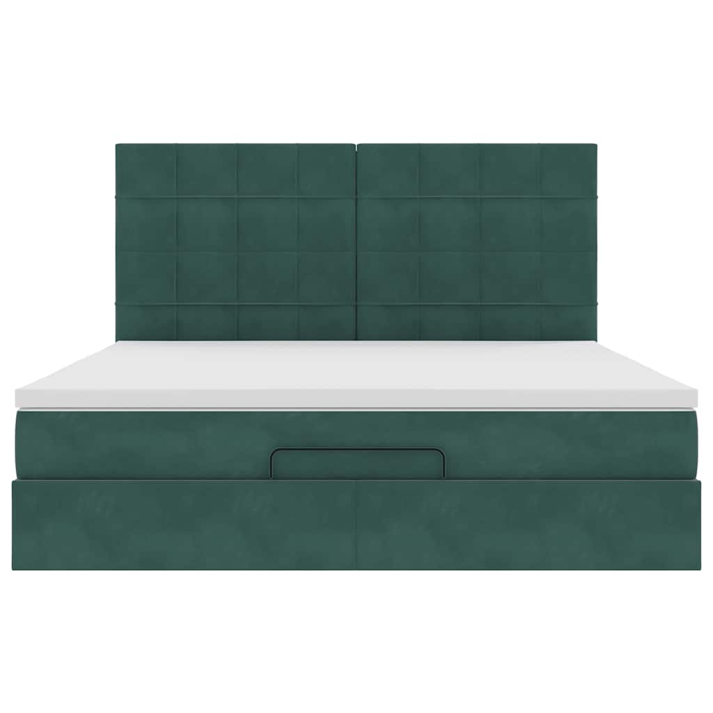 Ottoman Bed with Mattresses Dark Green 180x200cm Velvet