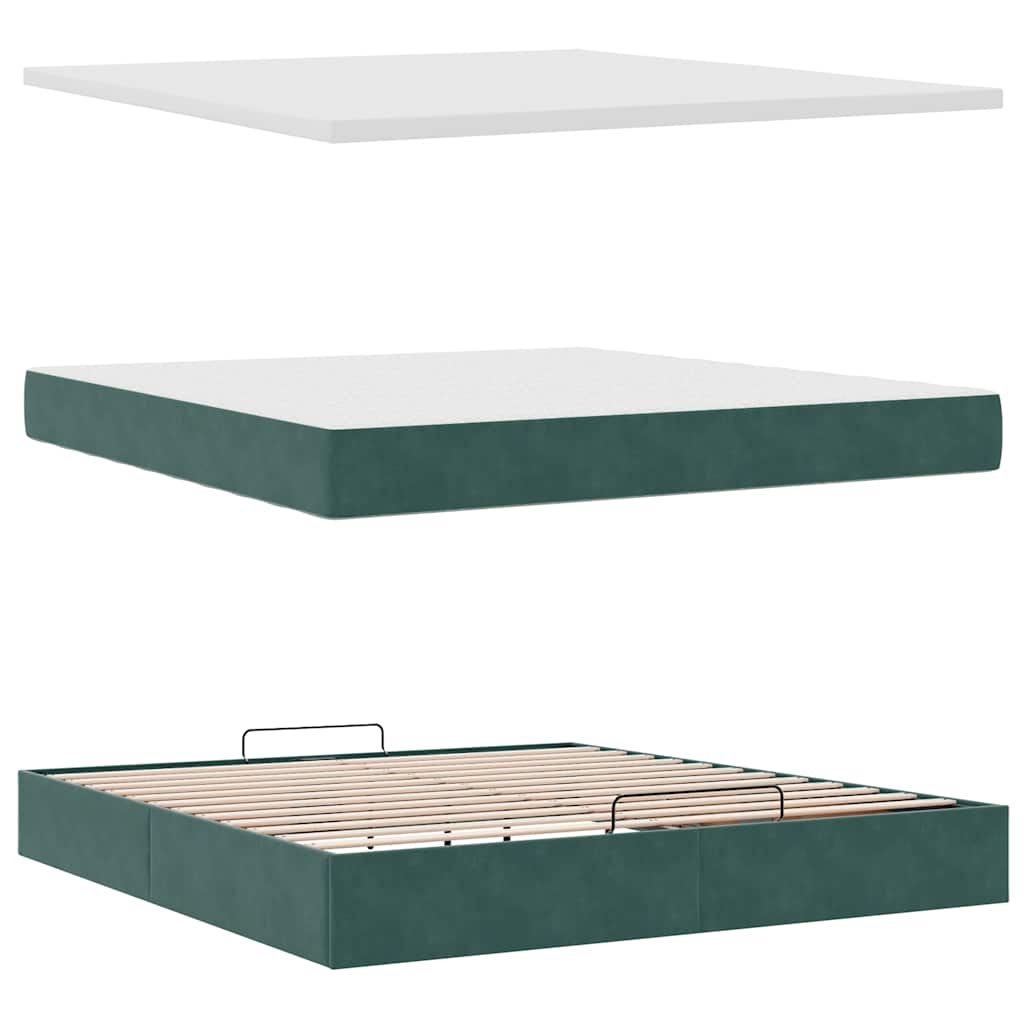 Ottoman Bed with Mattresses Dark Green 180x200cm Velvet