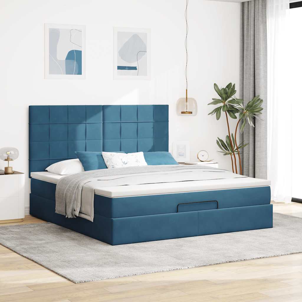 Ottoman Bed with Mattresses Dark Blue 180x200cm Velvet