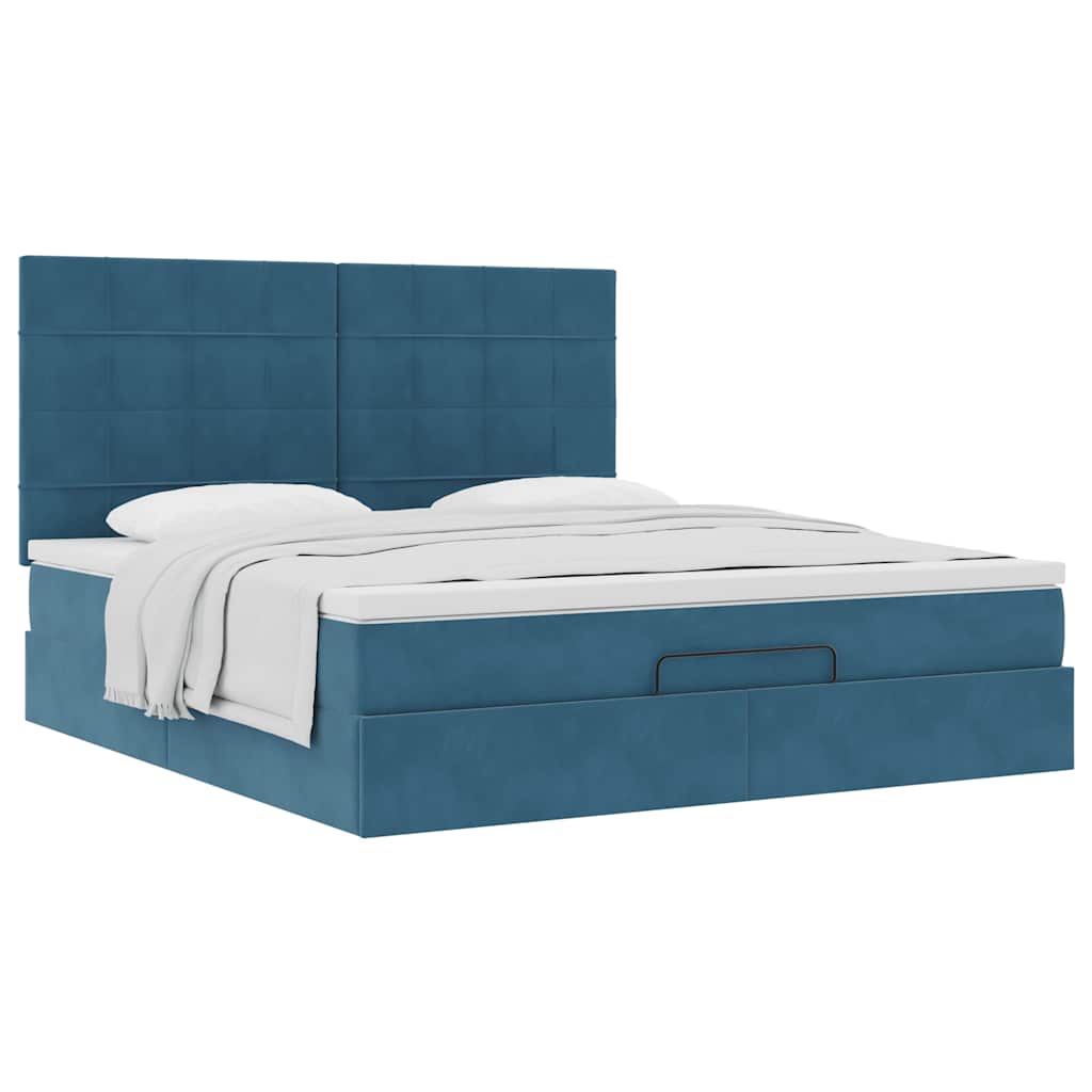 Ottoman Bed with Mattresses Dark Blue 180x200cm Velvet