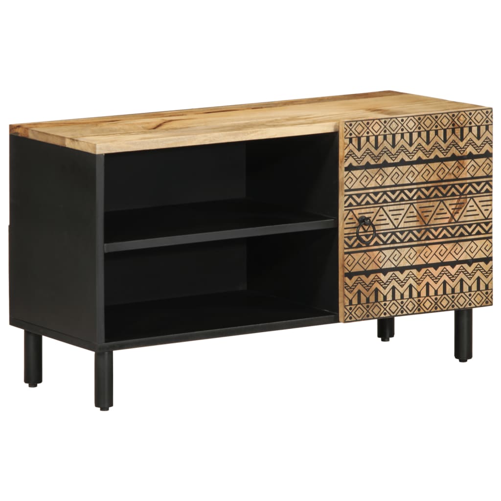 TV Cabinet Black 80x33.5x46 cm Solid Rough Wood Mango