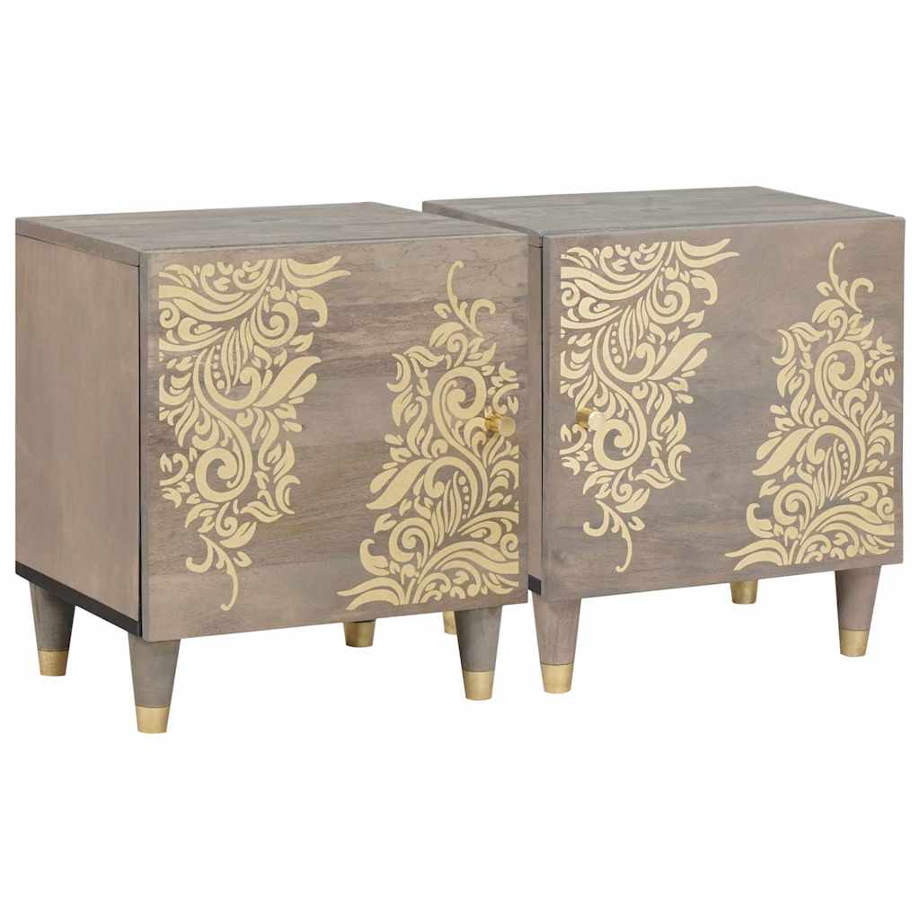 Bedside Cabinet 2 pcs Grey 40 x 33 x 46 cm Solid mango wood