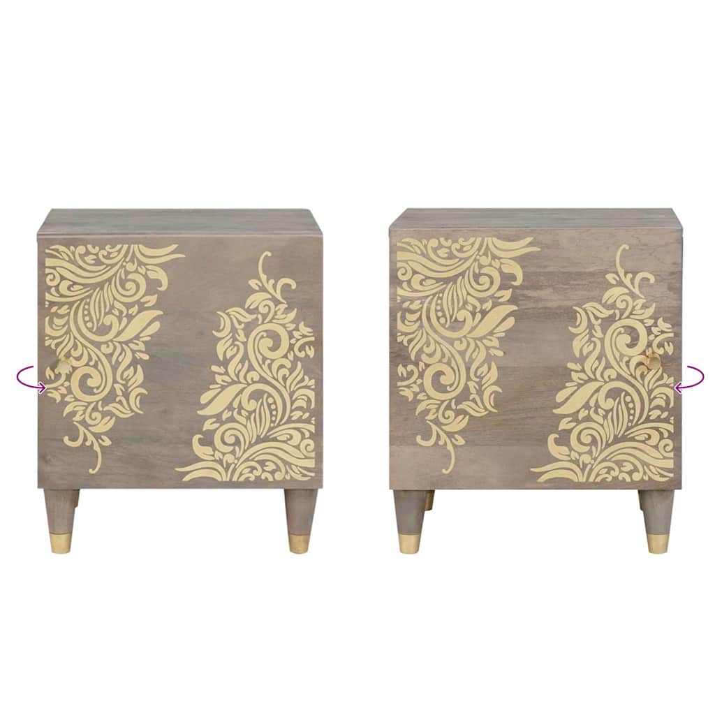 Bedside Cabinet 2 pcs Grey 40 x 33 x 46 cm Solid mango wood