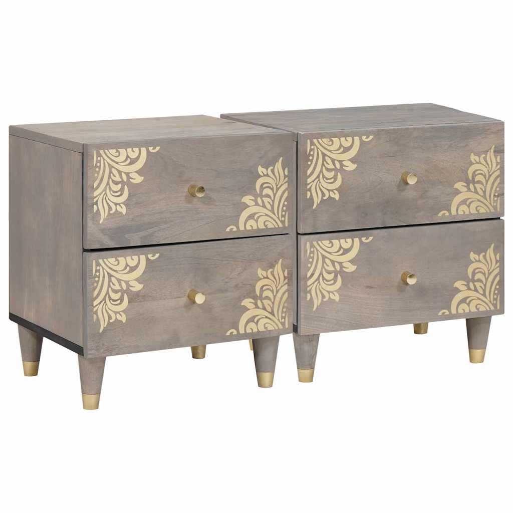 Bedside Cabinet 2 pcs Grey 40 x 33 x 46 cm Solid mango wood