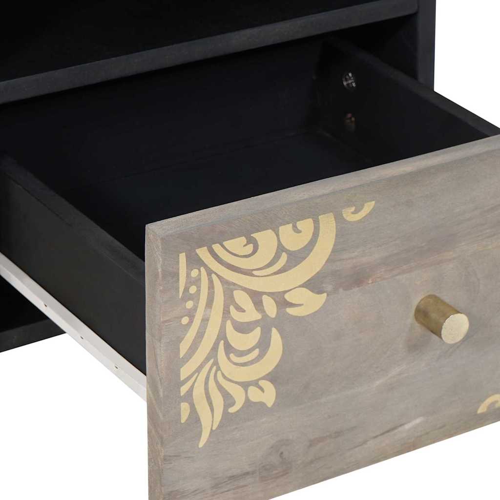 TV Cabinet with Shelf Grey and Gold Solid Mango wood