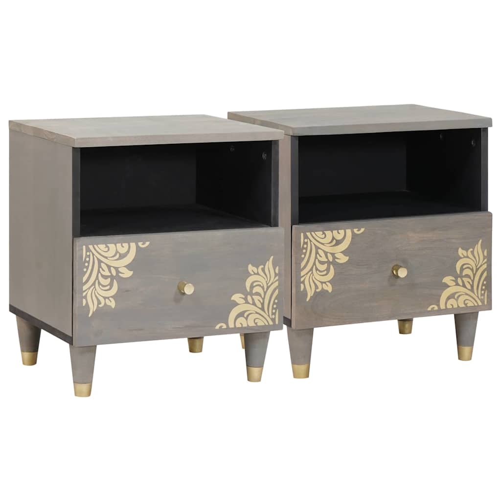 Bedside Cabinet 2 pcs Grey 40 x 33 x 46 cm Solid mango wood