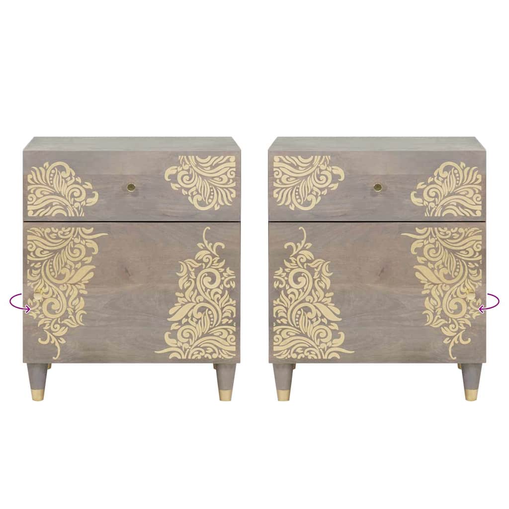 Bedside Cabinet Grey 50 x 33 x 60 cm Solid mango wood