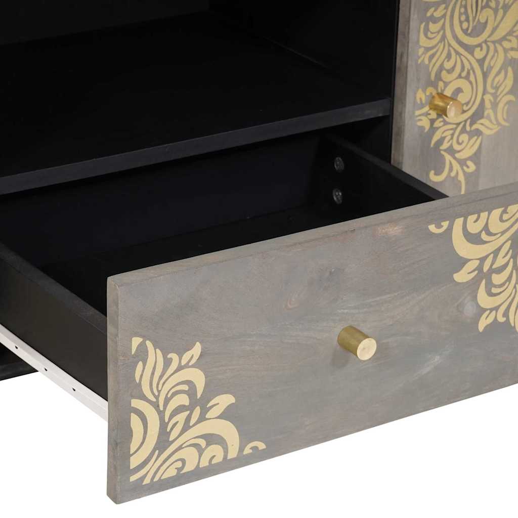 TV Cabinet Grey and Gold 105 x 33.5 x 46 cm Solid Mango wood