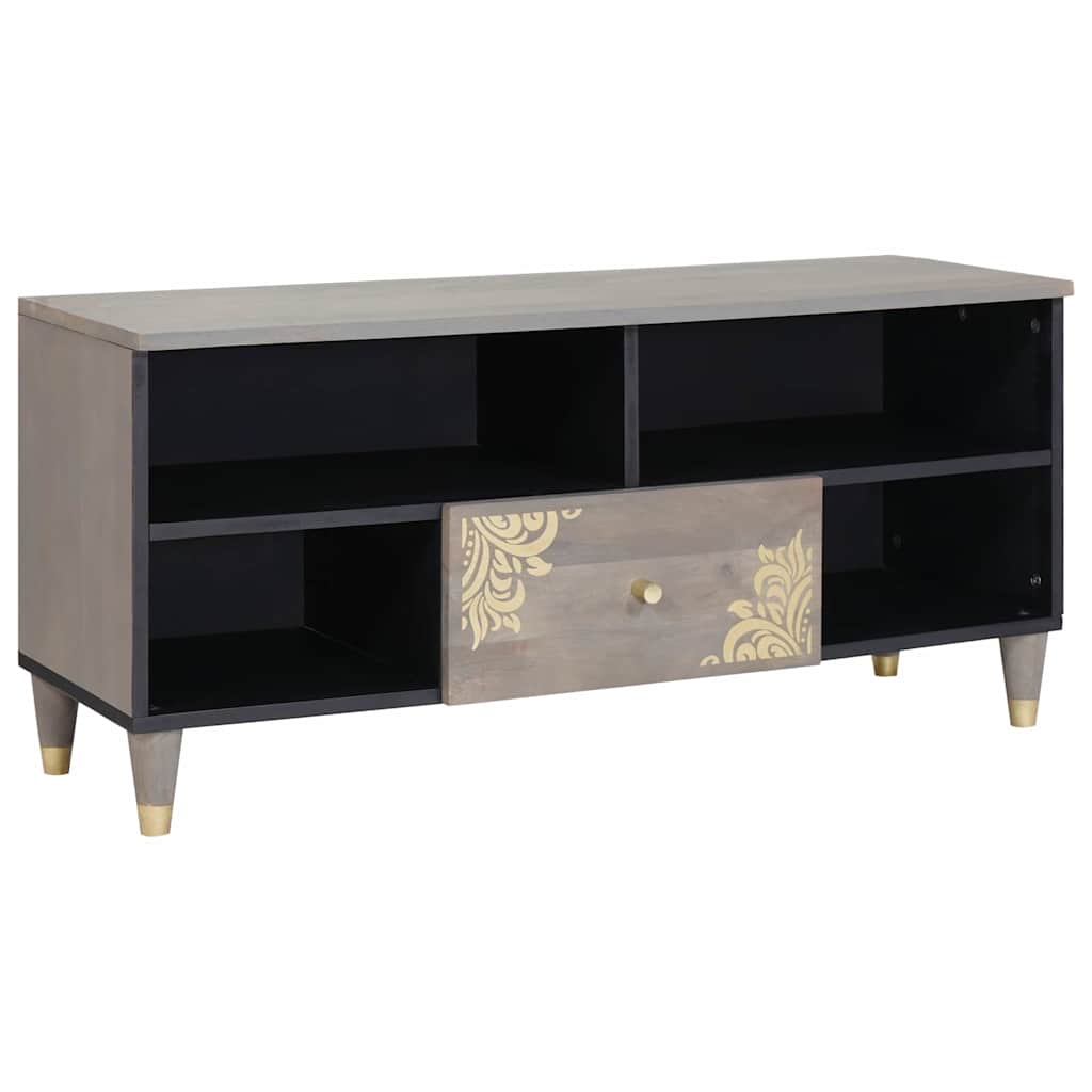 TV Cabinet Grey and Gold 100 x 33.5 x 46 cm Solid Mango wood