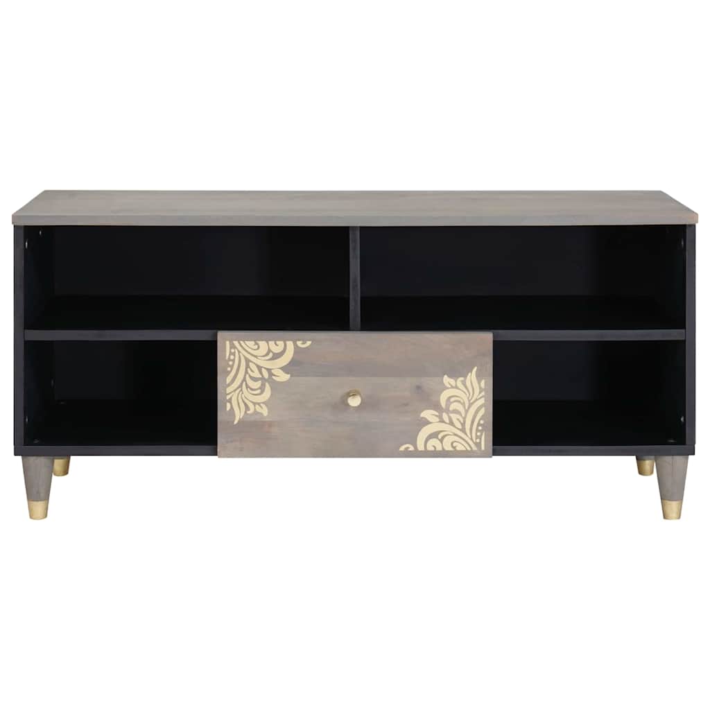 TV Cabinet Grey and Gold 100 x 33.5 x 46 cm Solid Mango wood