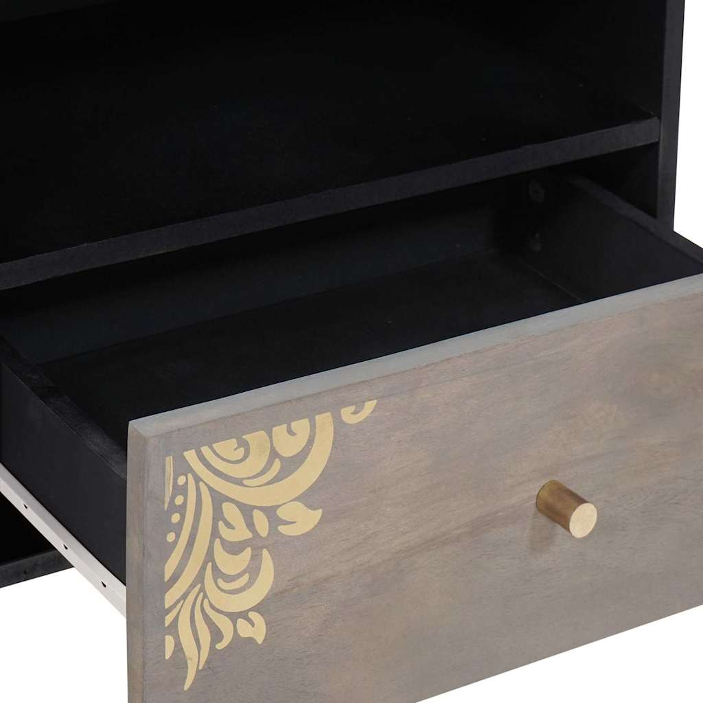 TV Cabinet Grey and Gold 80 x 33.5 x 46 cm Solid Mango wood