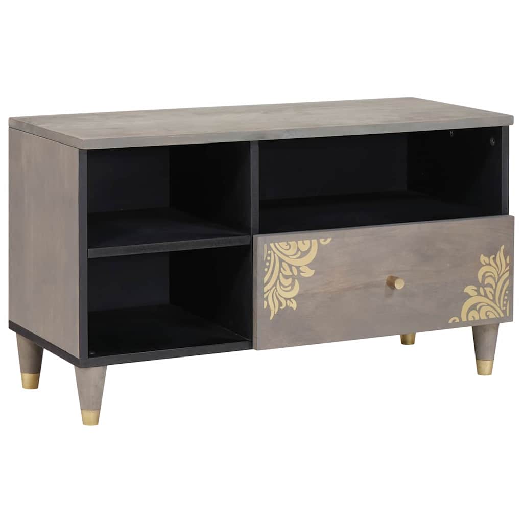 TV Cabinet Grey and Gold 80 x 33.5 x 46 cm Solid Mango wood