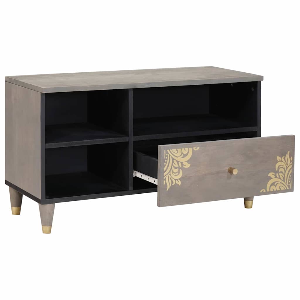 TV Cabinet Grey and Gold 80 x 33.5 x 46 cm Solid Mango wood