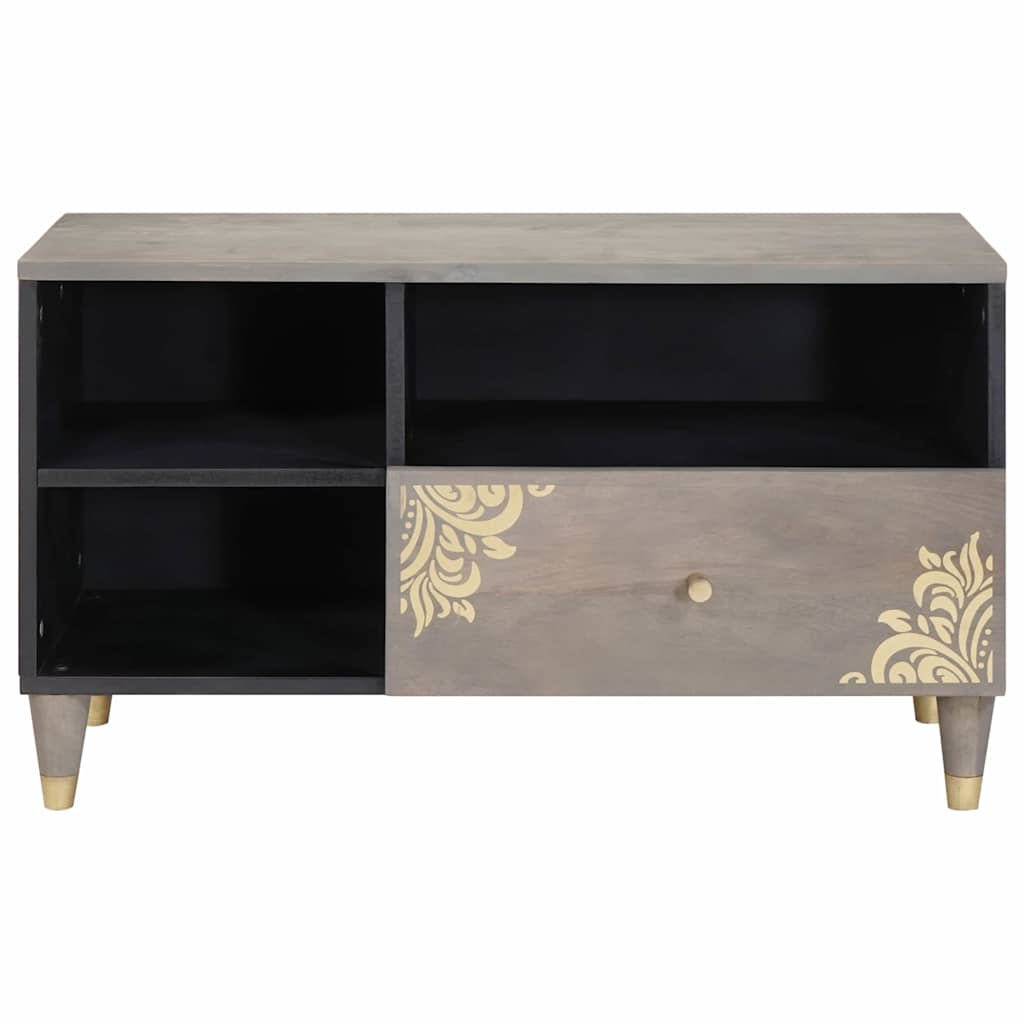 TV Cabinet Grey and Gold 80 x 33.5 x 46 cm Solid Mango wood